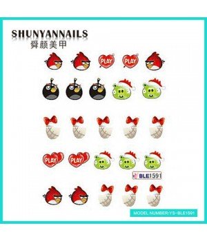 Слайдер дизайн для ногтей Птицы, Angry Birds, сердечки, бантики